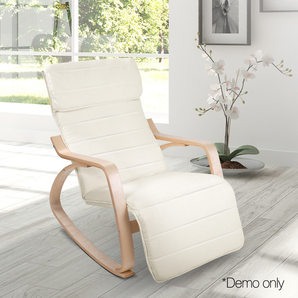 Artiss Fabric Rocking Armchair with Adjustable Footrest - Beige