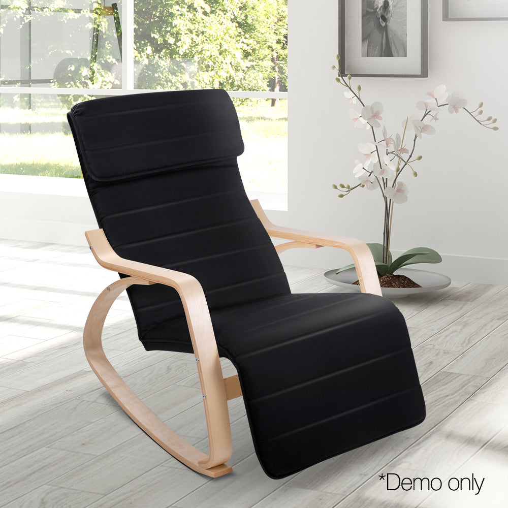 Artiss Fabric Rocking Armchair with Adjustable Footrest - Black