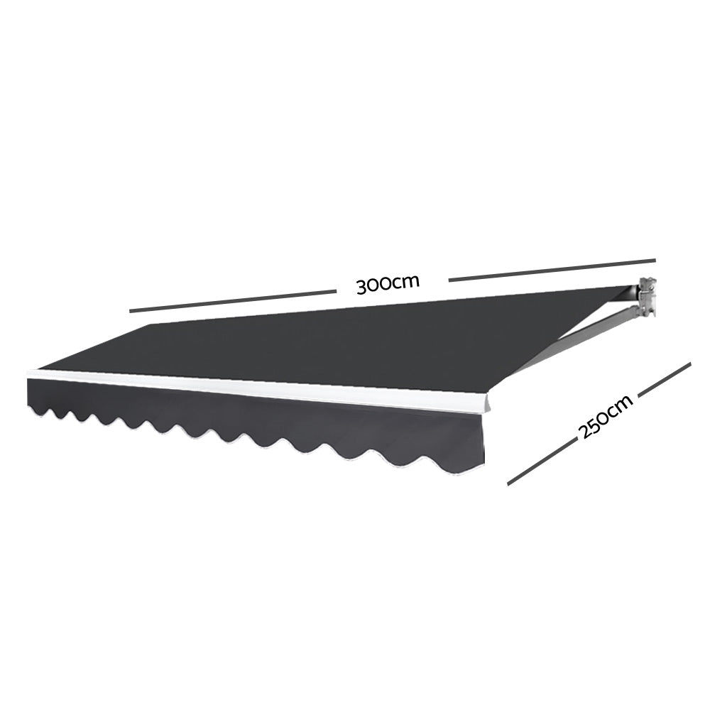 Instahut Retractable Outdoor Arm Awning 3 x 2.5M - Grey