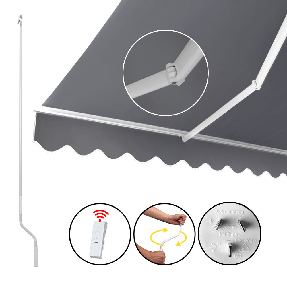 Instahut Motorised 3x2.5m Folding Arm Awning - Pearl Grey