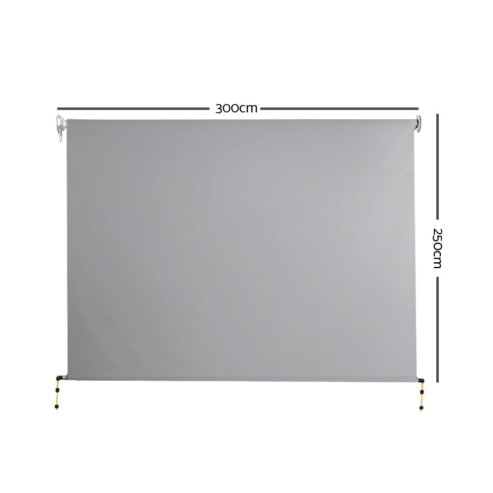 Instahut 3m x 2.5m Retractable Straight Drop Roll Down Awning - Grey