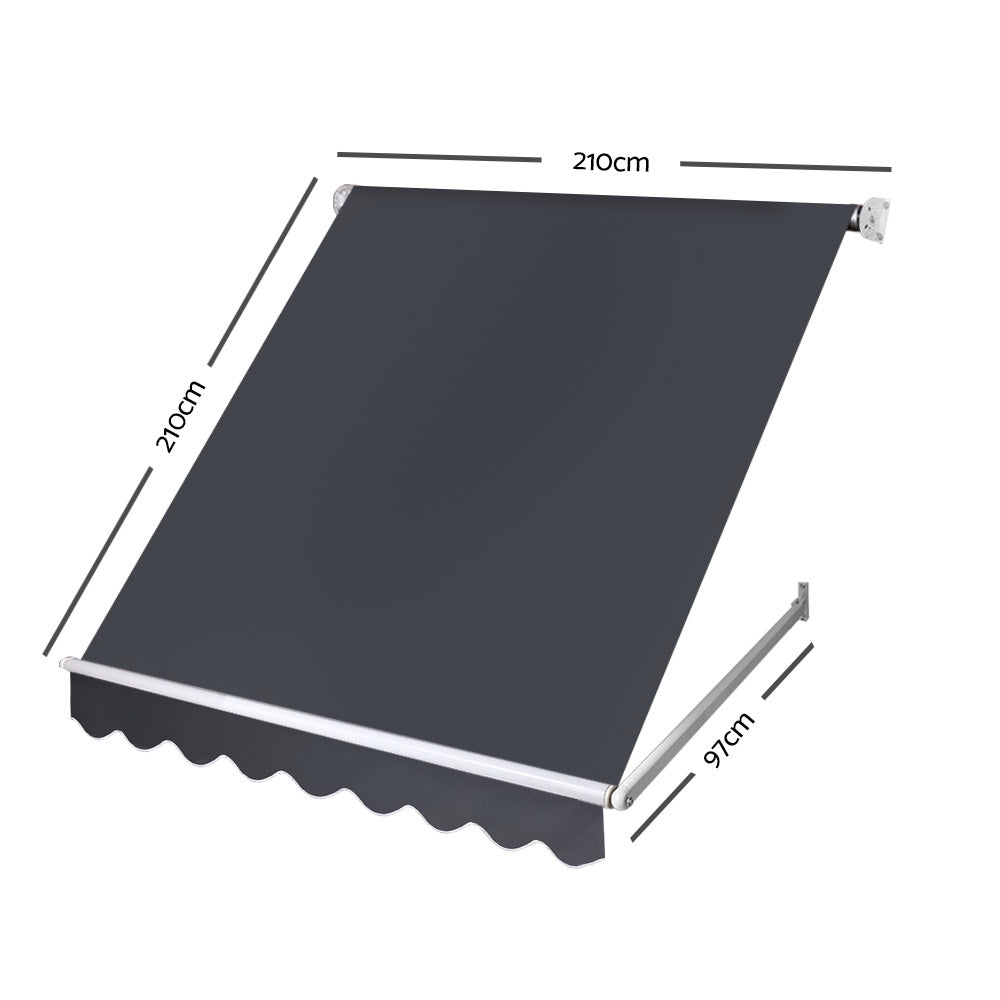 Instahut 2.1m x 2.1m Retractable Fixed Pivot Arm Awning - Grey