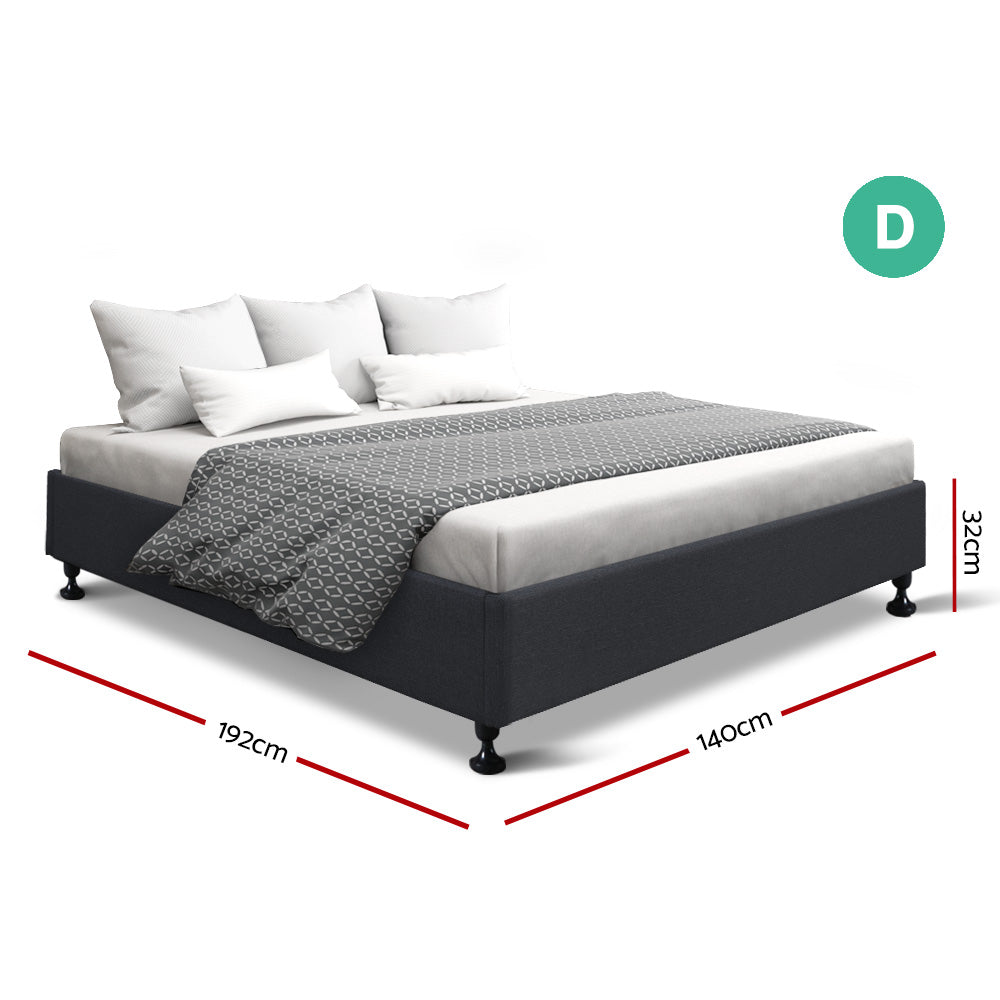 Artiss Double Size Bed Base Frame Mattress Platform Fabric Wooden Charcoal TOMI