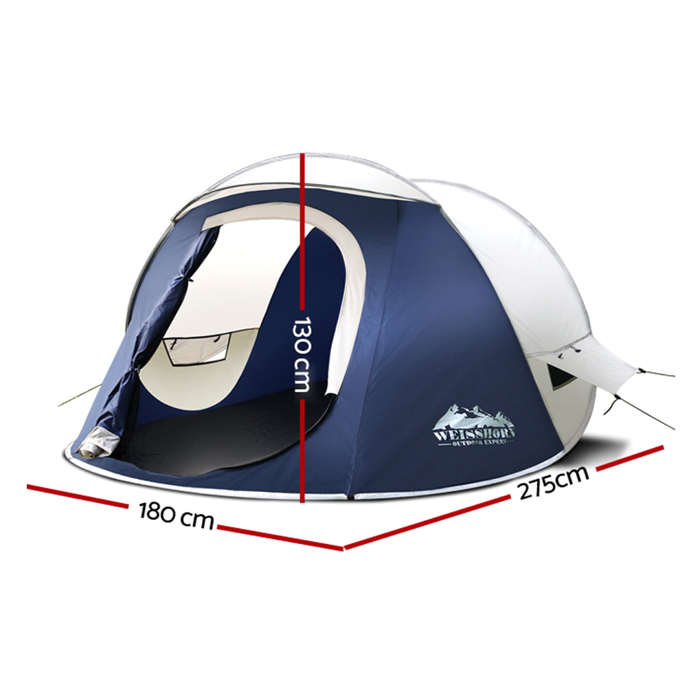 Weisshorn 4 Person Pop Up Canvas Camping Tent - Navy & Grey