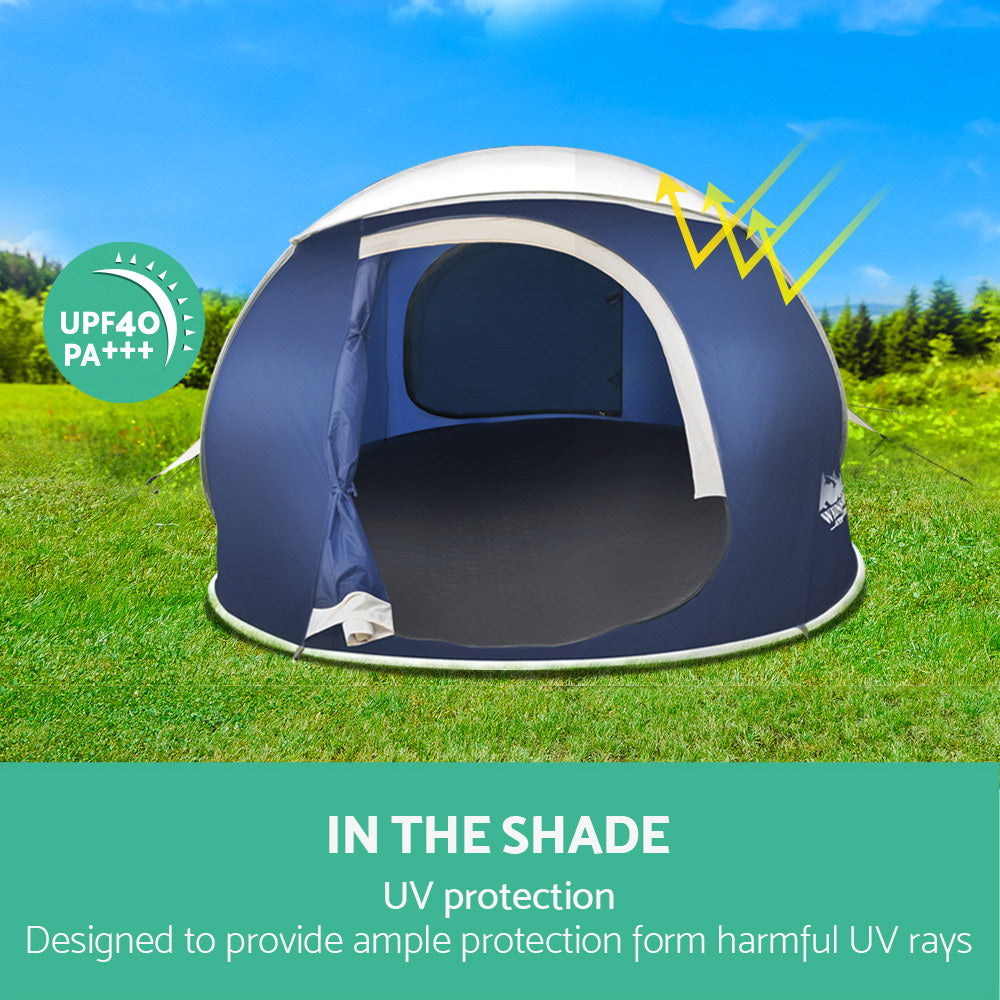 Weisshorn 4 Person Pop Up Canvas Camping Tent - Navy & Grey