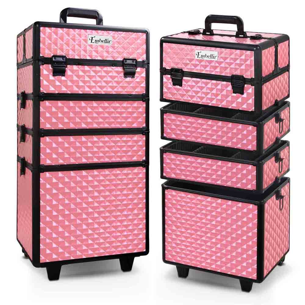 Embellir 7 in 1 Portable Cosmetic Beauty Makeup Trolley - Diamond Pink