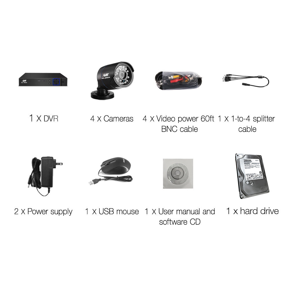UL Tech 1080P 4 Channel HDMI CCTV Security Camera with 1TB Hard Drive