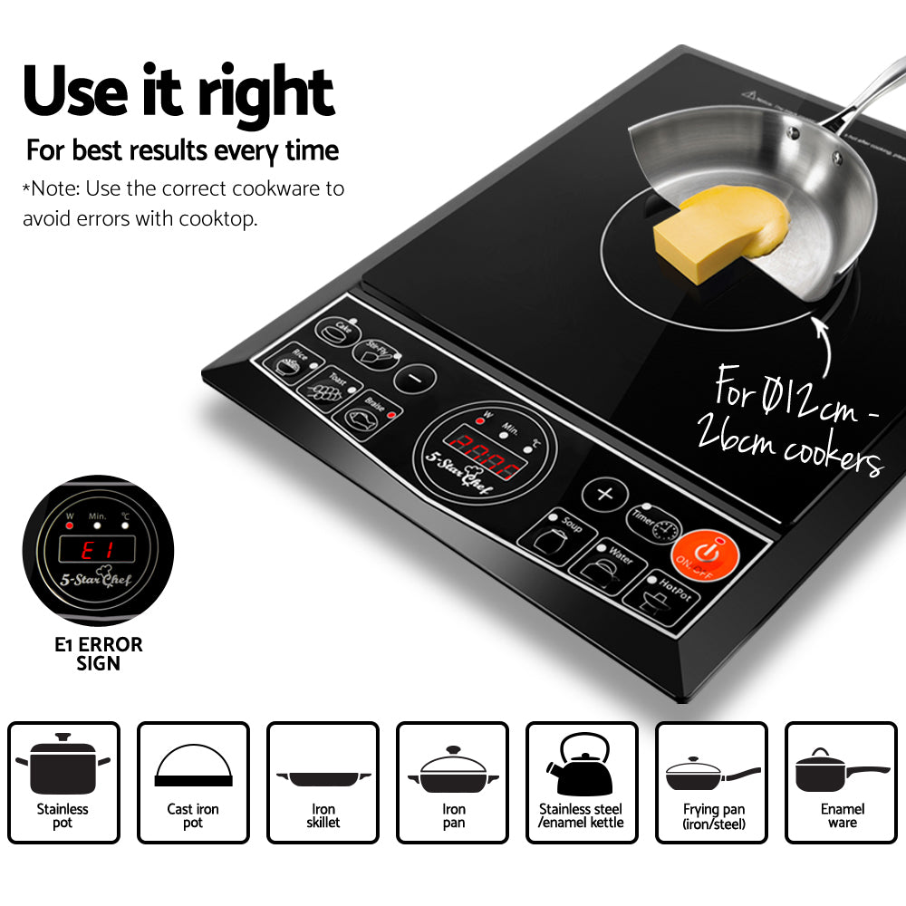 5 Star Chef Portable Single Ceramic Electric Induction Cook Top - Black