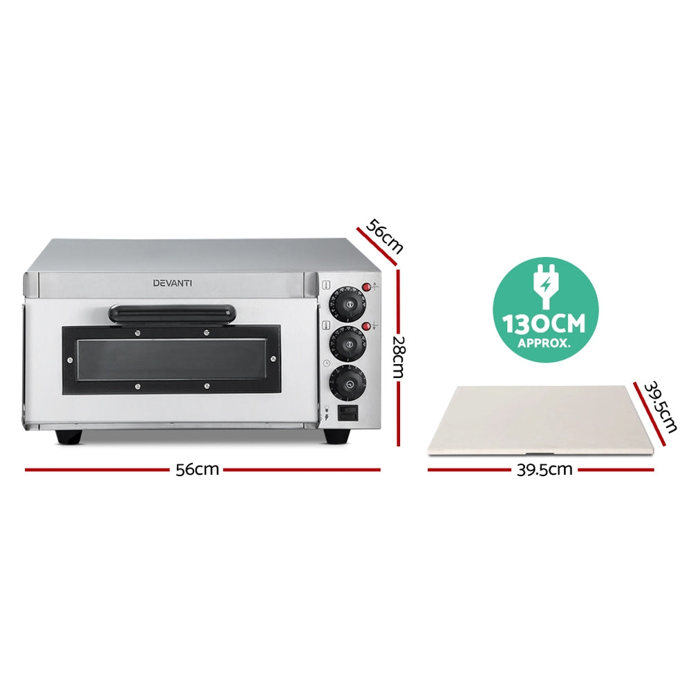 Devanti 2000W Electric Commercial Pizza Oven Maker Single Deck Stainless Steel