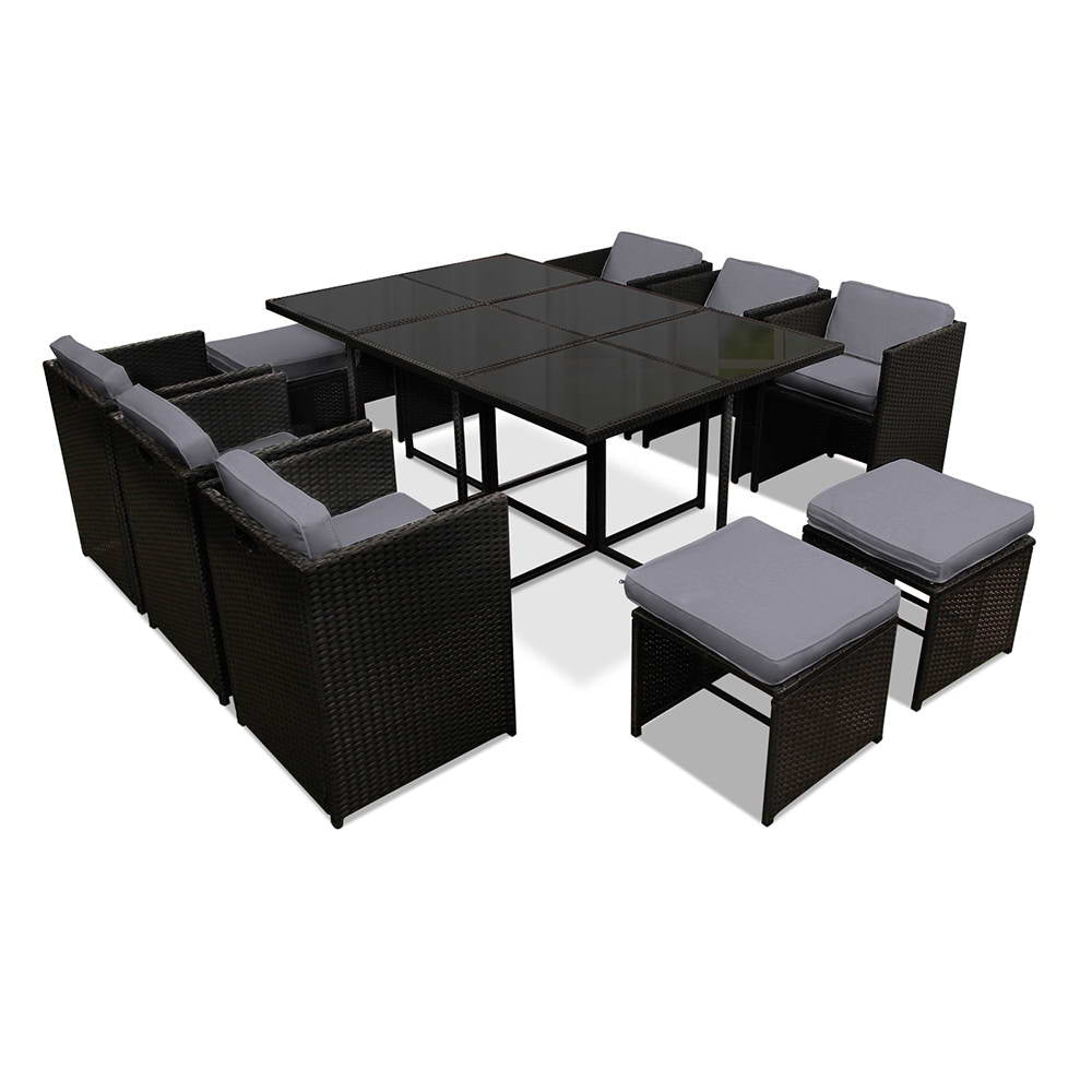 Gardeon 11 Piece PE Wicker Outdoor Dining Set - Black