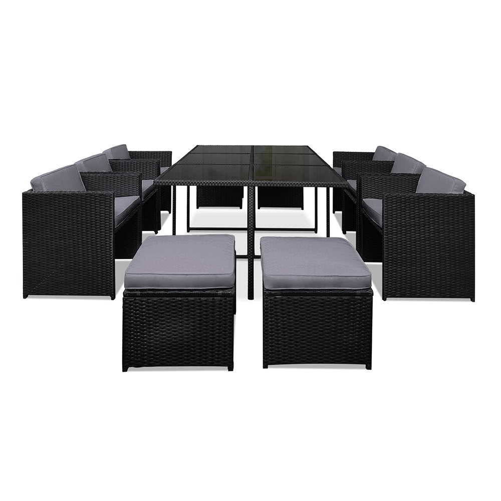 Gardeon 11 Piece PE Wicker Outdoor Dining Set - Black