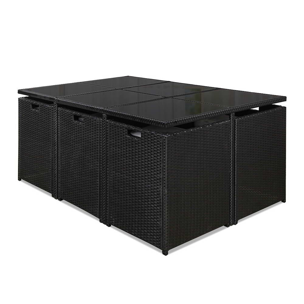 Gardeon 11 Piece PE Wicker Outdoor Dining Set - Black