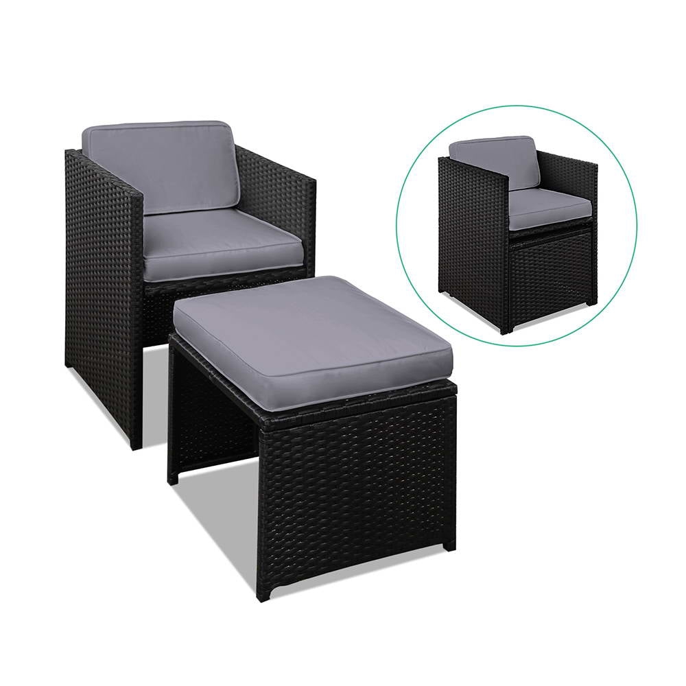 Gardeon 11 Piece PE Wicker Outdoor Dining Set - Black