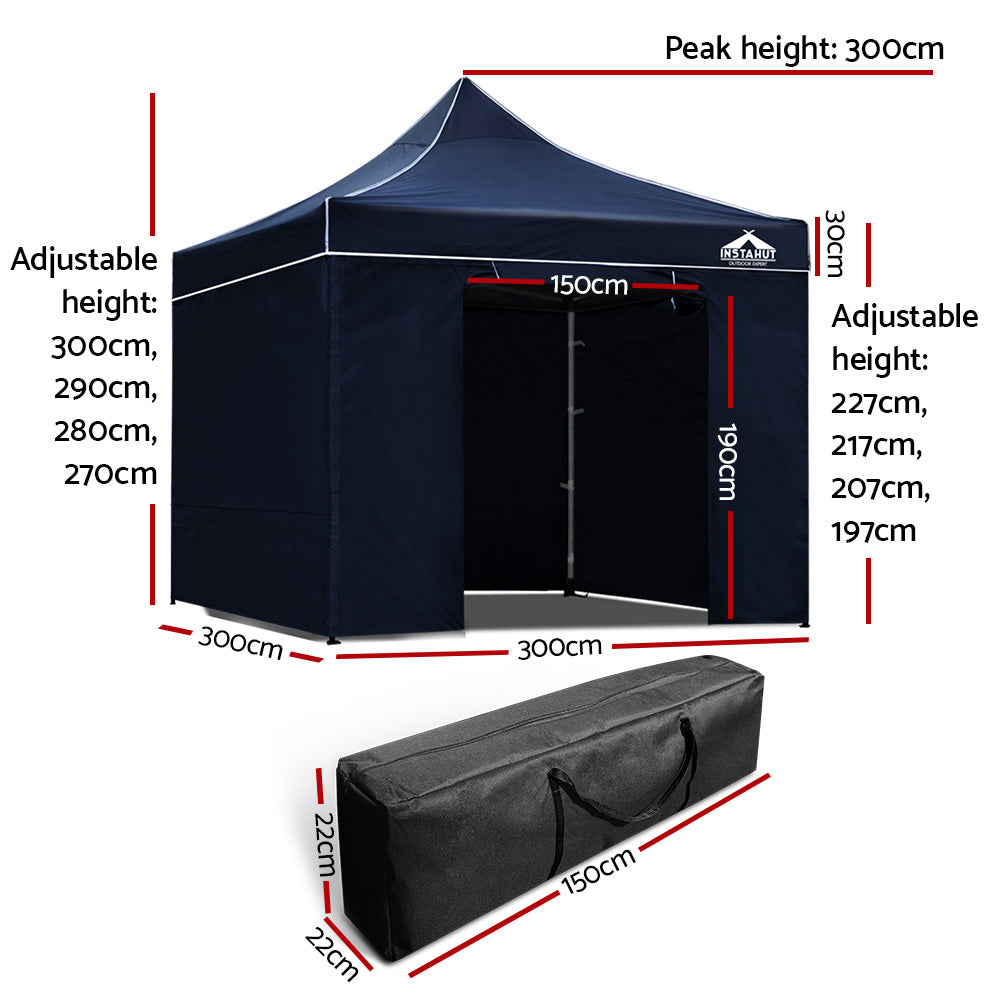 Instahut 3 x 3m Aluminium Pop Up Gazebo - Navy