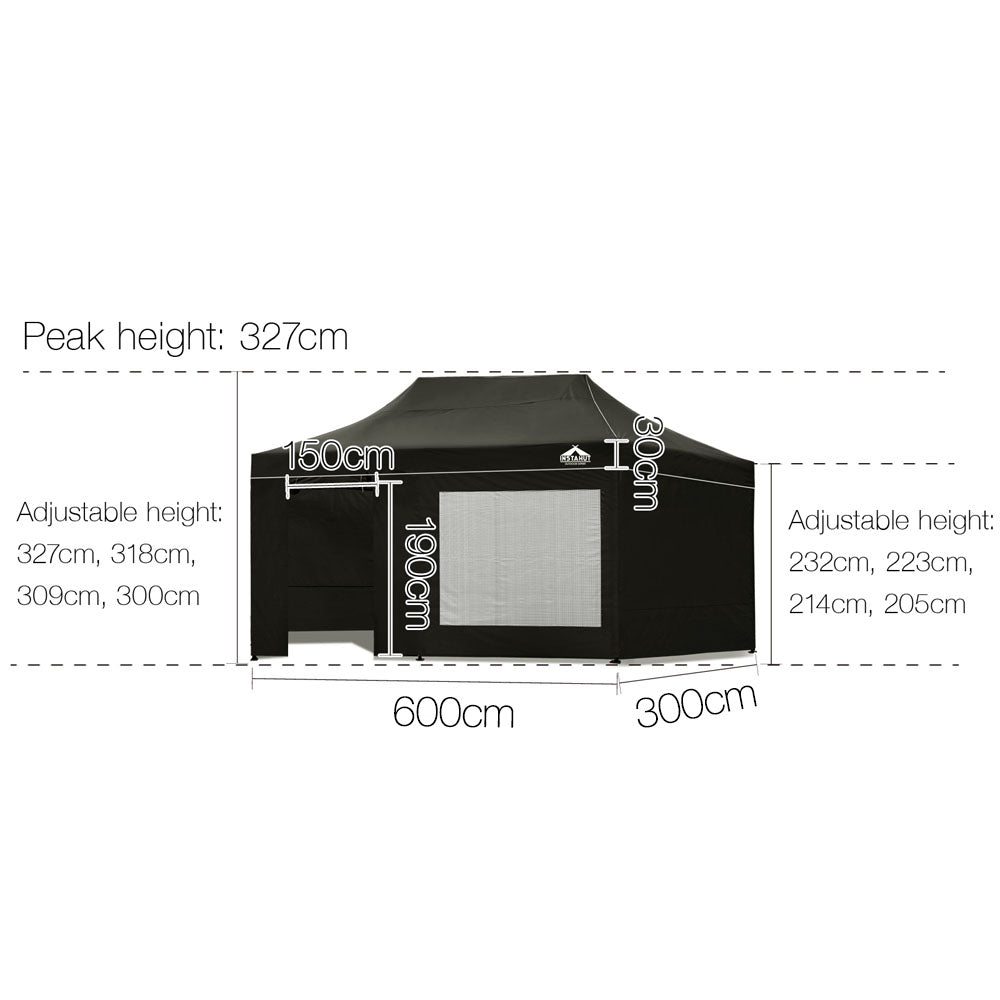Instahut Gazebo Pop Up Marquee 3x6m Folding Wedding Tent Gazebos Shade Black