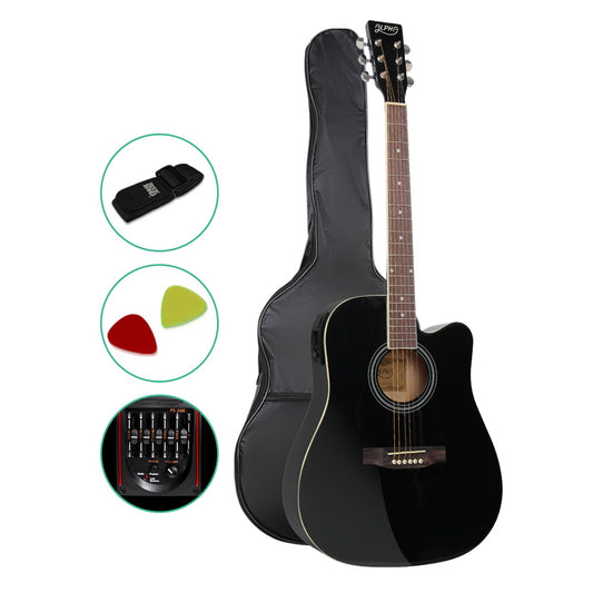 Alpha 41 Inch 5 Band EQ Electric Acoustic Guitar Full Size - Black