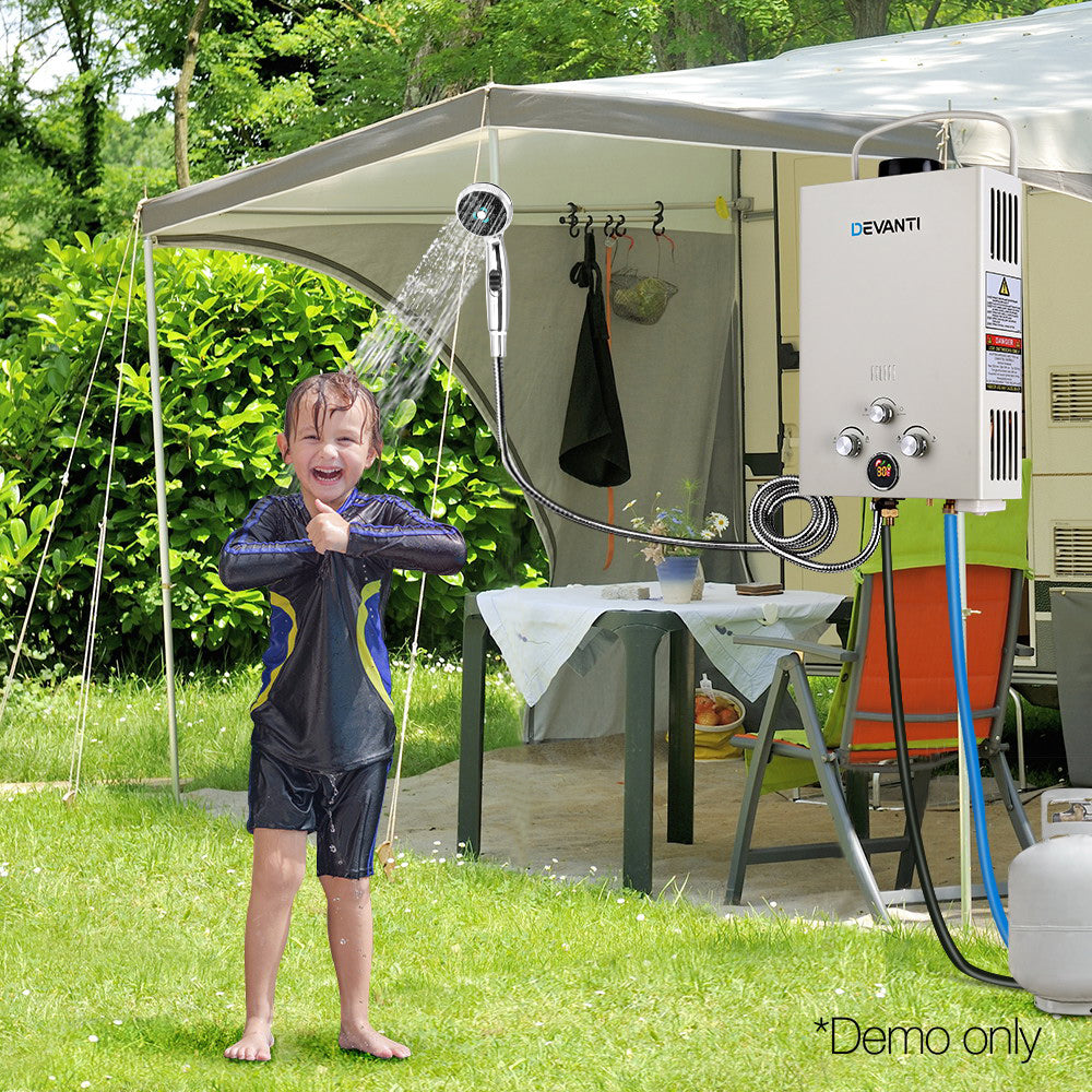 Devanti Portable Gas Water Heater 8LPM Outdoor Camping Shower Grey