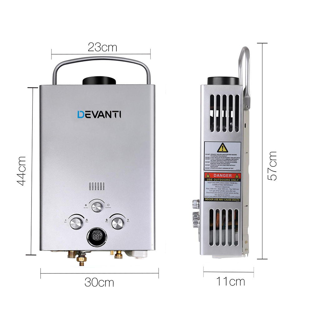 Devanti Outdoor Portable Gas Water Heater 8LPM Camping Shower Silver