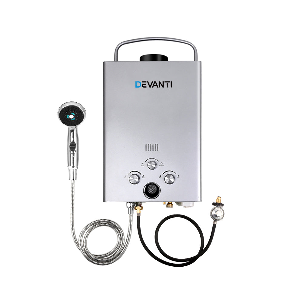 Devanti Outdoor Portable Gas Water Heater 8LPM Camping Shower Silver
