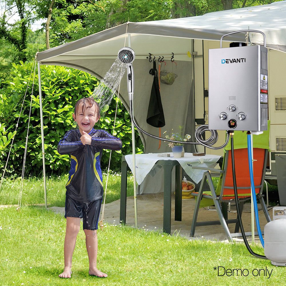 Devanti Outdoor Portable Gas Water Heater 8LPM Camping Shower Silver