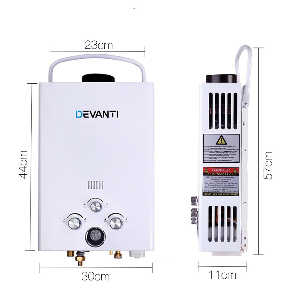 Devanti Portable Gas Water Heater 8LPM Outdoor Camping Shower White