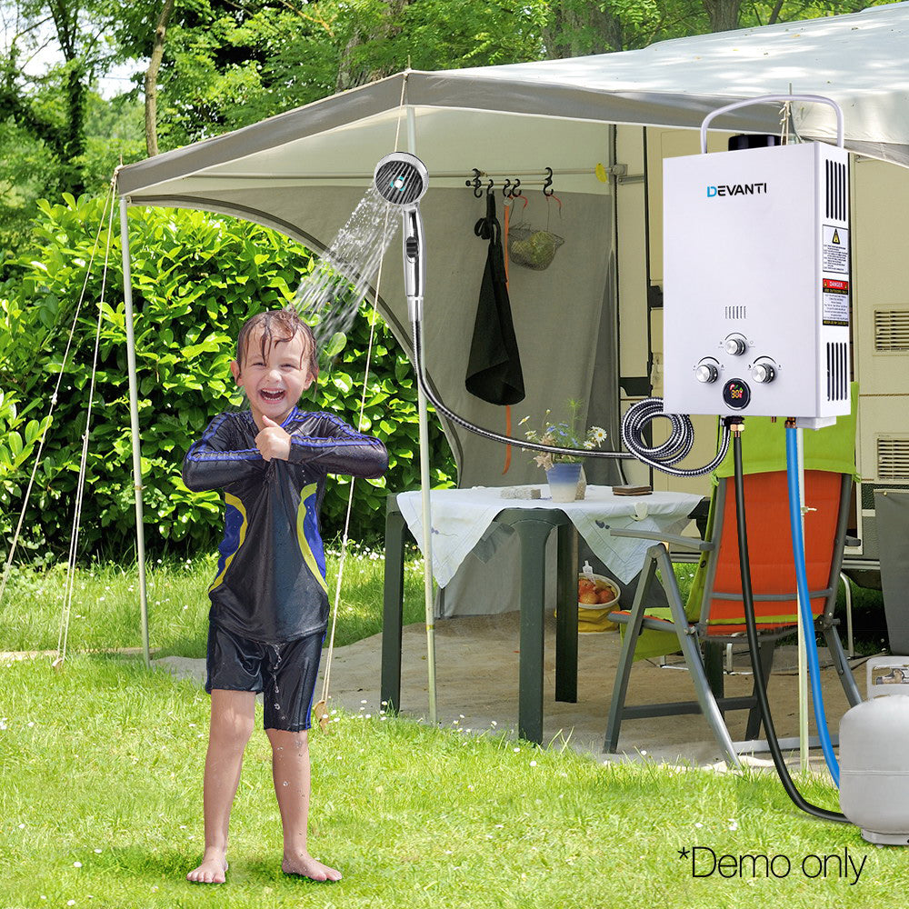 Devanti Portable Gas Water Heater 8LPM Outdoor Camping Shower White