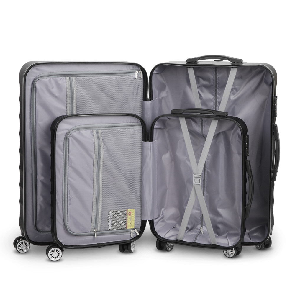 Wanderlite 2 Piece Lightweight Hard Suit Case Luggage Black