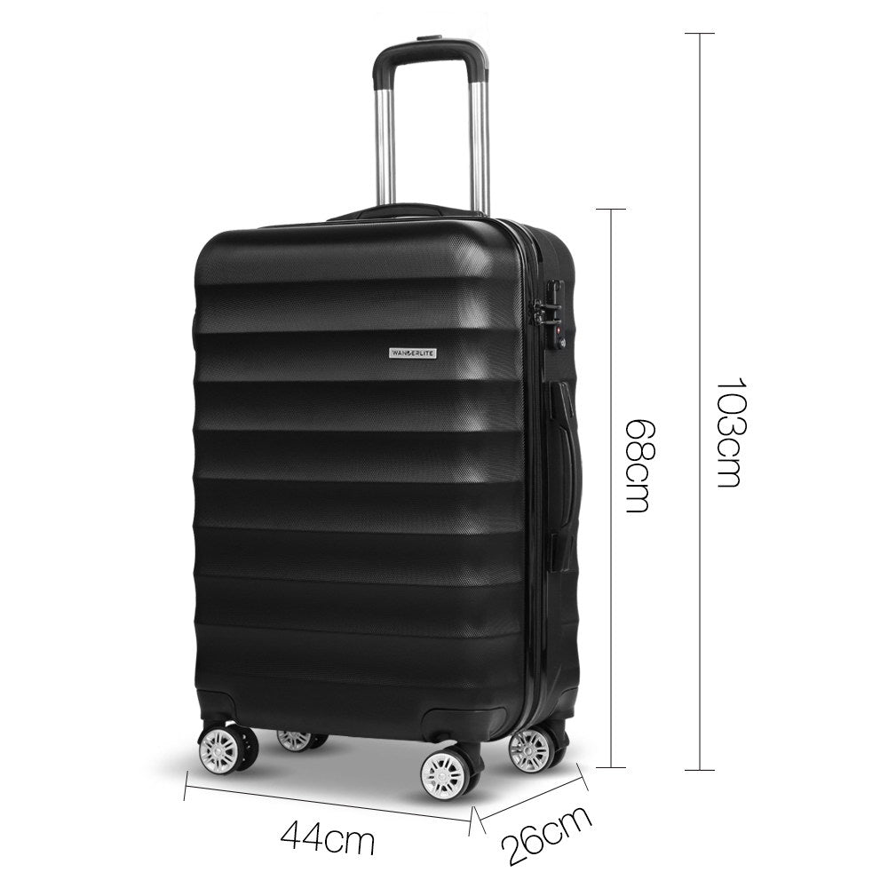 Wanderlite 3 Piece Lightweight Hard Suit Case Luggage Black