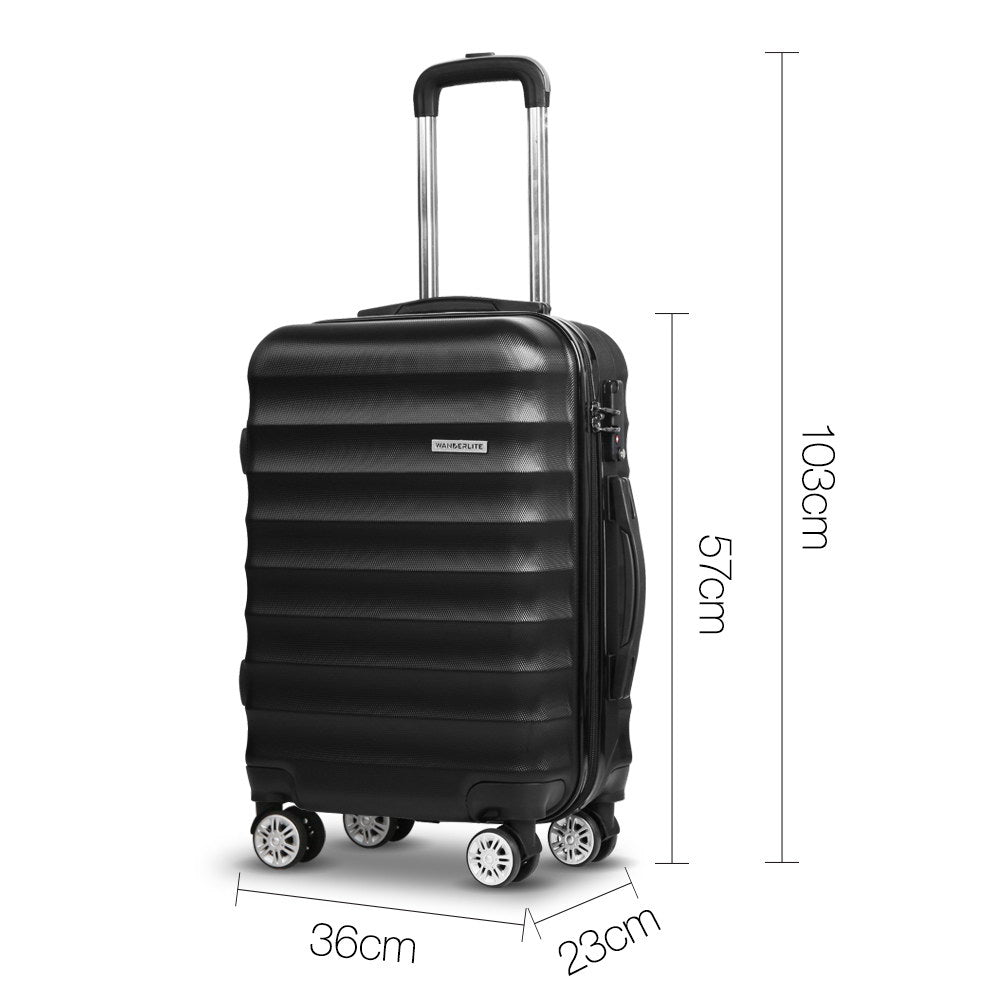 Wanderlite 3 Piece Lightweight Hard Suit Case Luggage Black