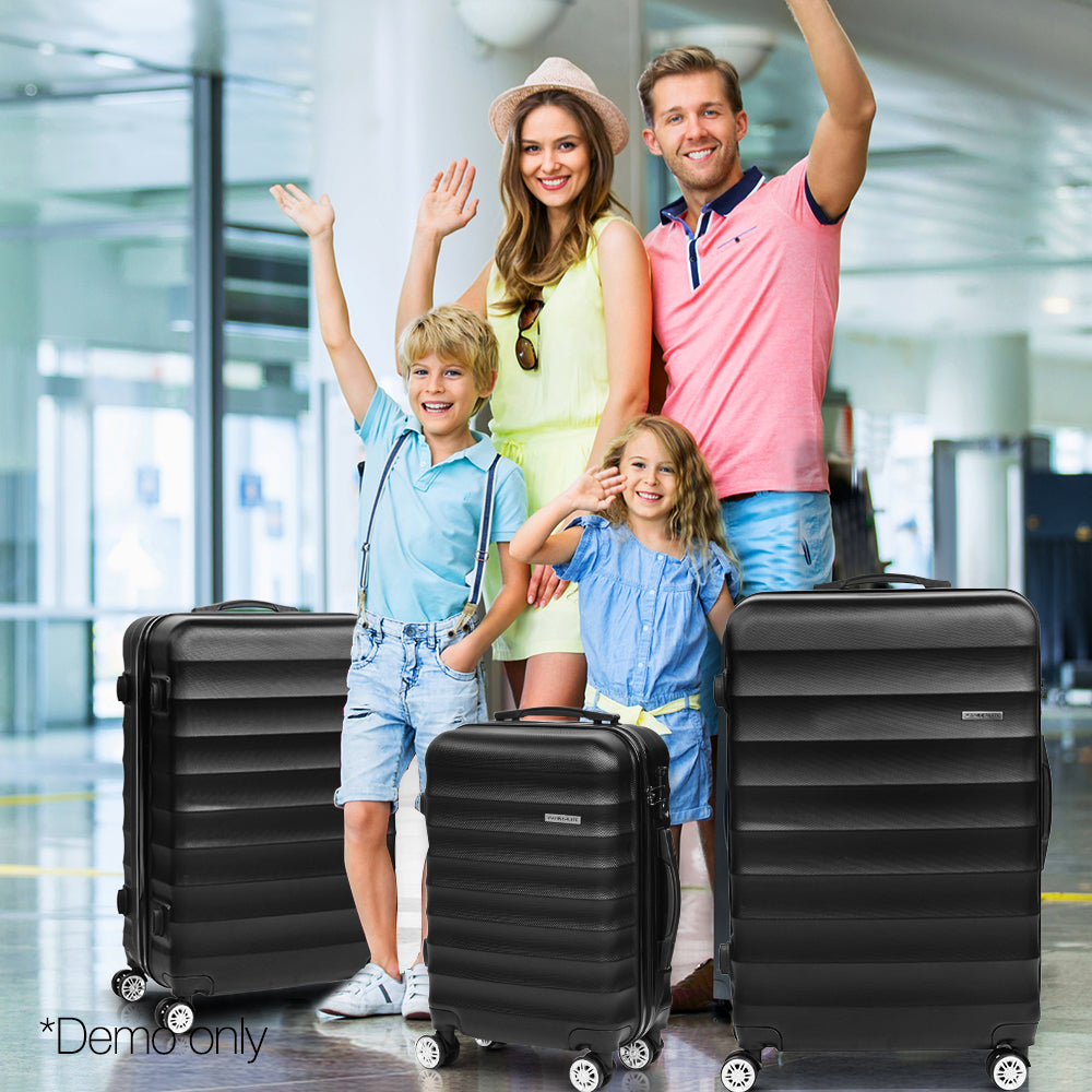 Wanderlite 3 Piece Lightweight Hard Suit Case Luggage Black