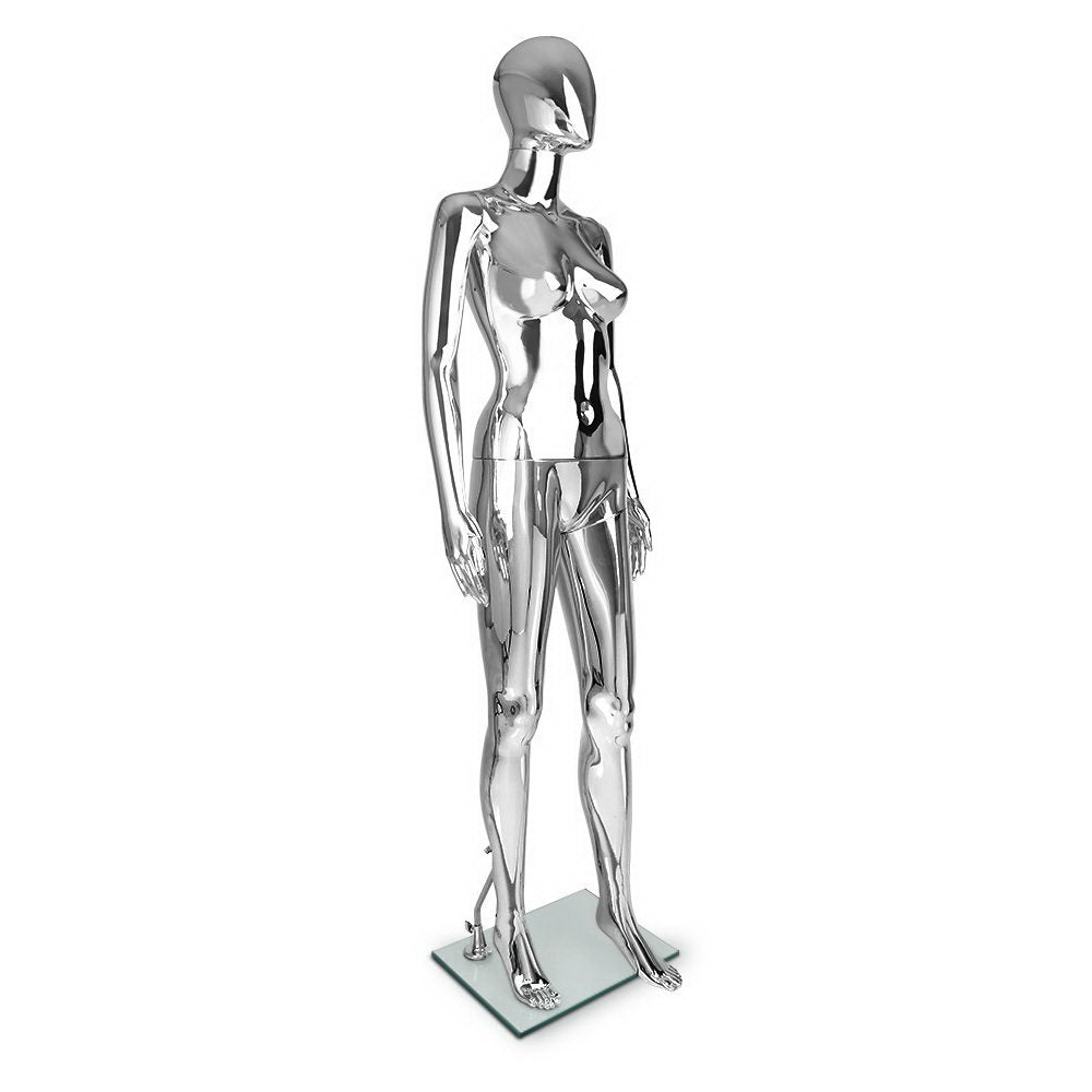 175cm Tall Full Body Chrome Female Mannequin - Silver