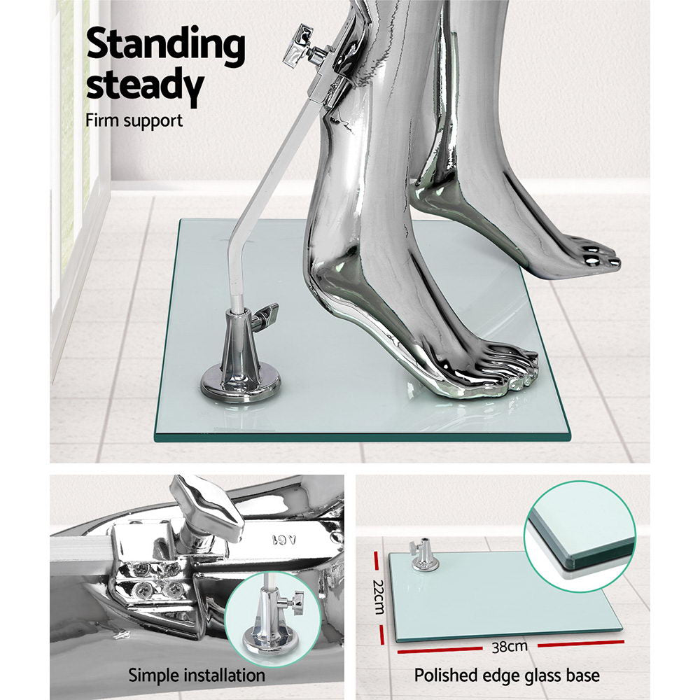 175cm Tall Full Body Chrome Female Mannequin - Silver