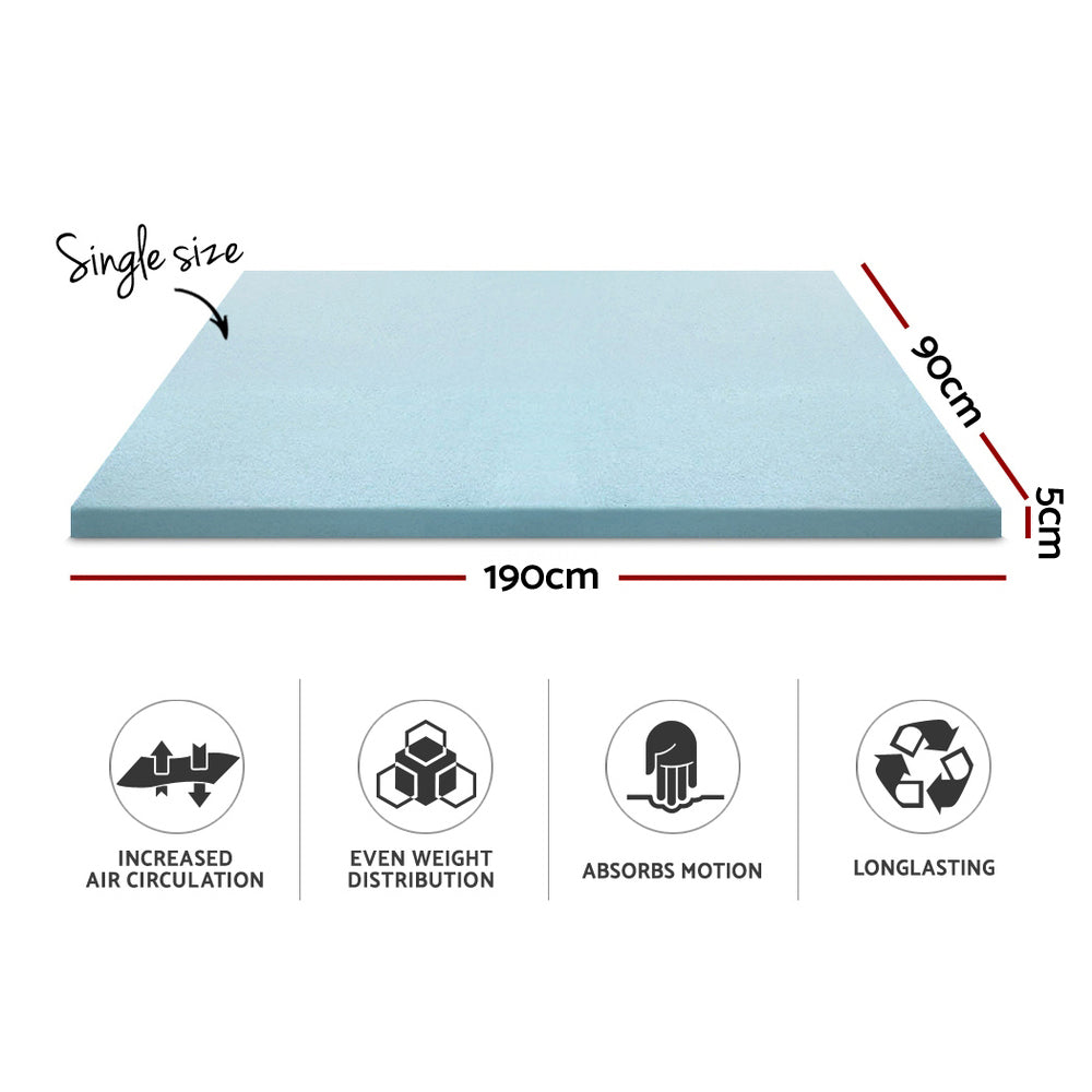 Giselle Bedding Cool Gel Memory Foam Mattress Topper w/Bamboo Cover 5cm - Single