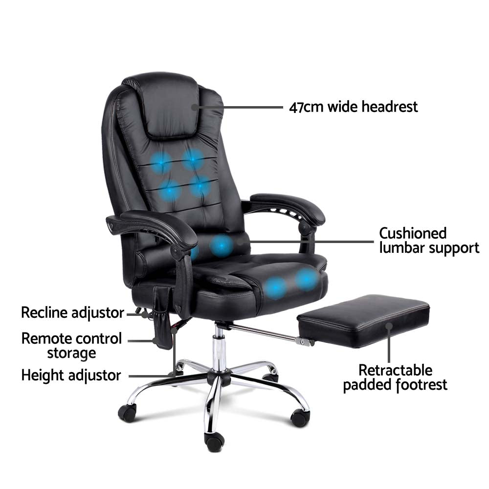 8 Point Reclining Massage Chair - Black