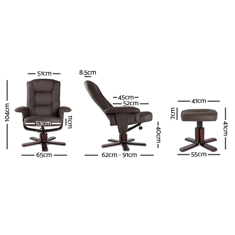 Artiss PU Leather Wood Armchair Recliner - Chocolate