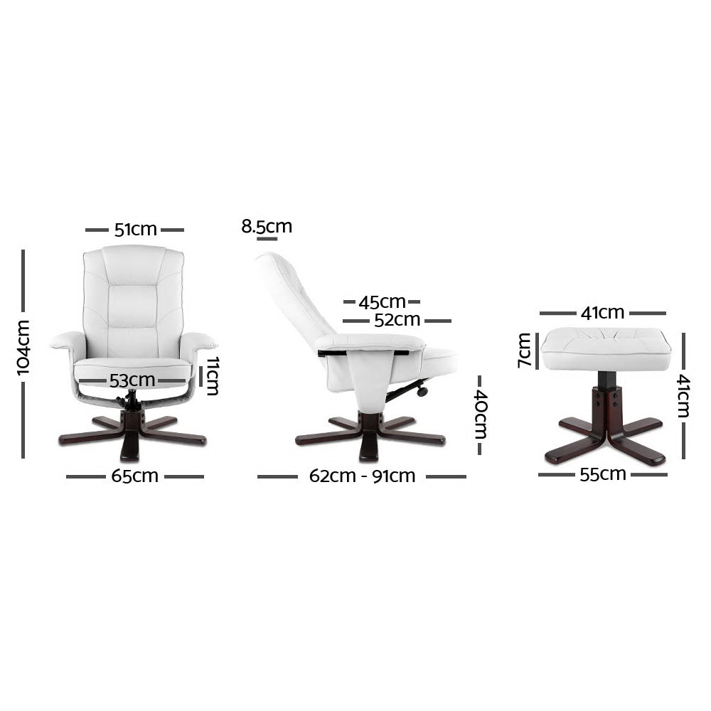 Artiss PU Leather Wood Armchair Recliner - White