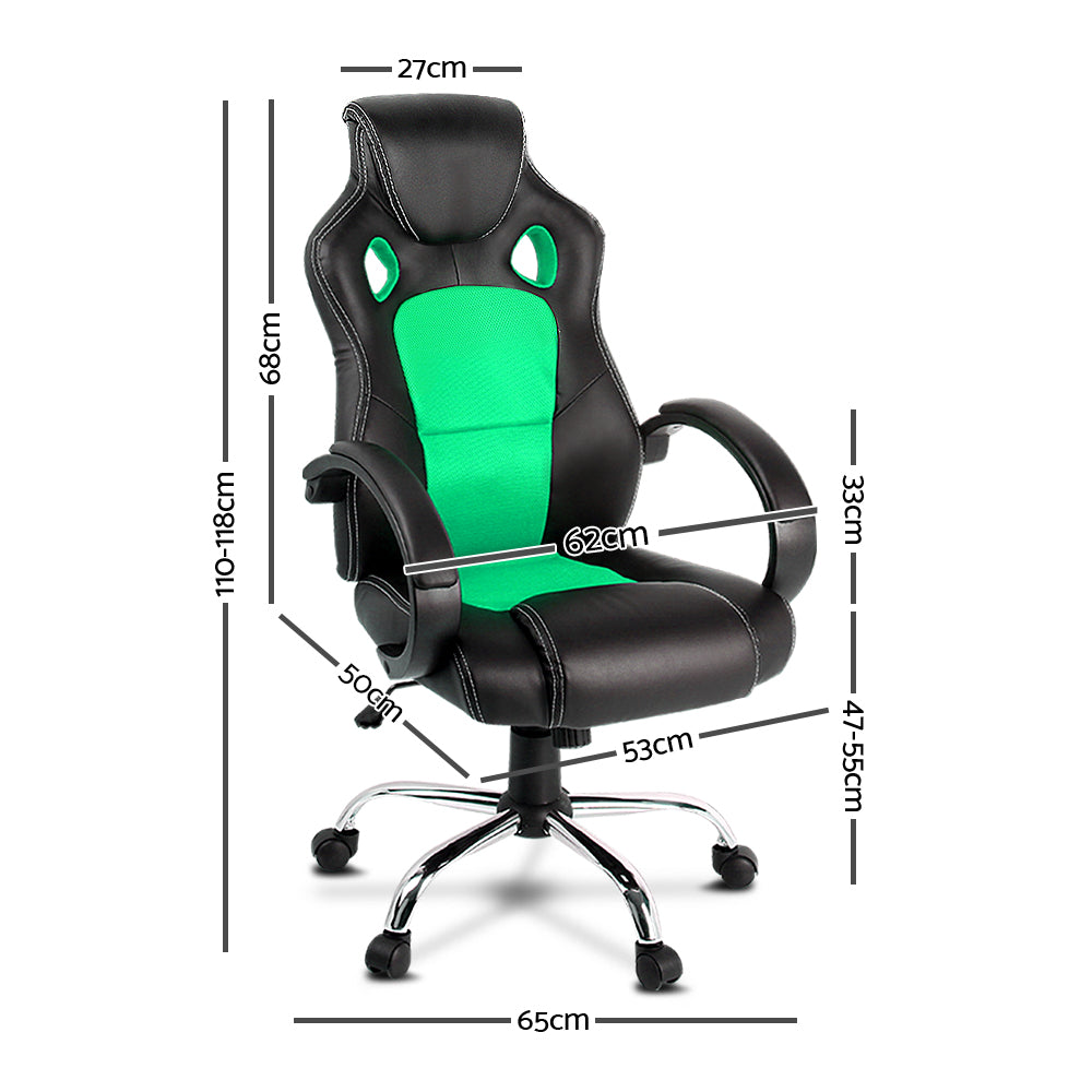 Racing Style PU Leather Office Desk Chair - Green