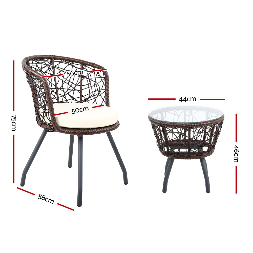 Gardeon Outdoor Patio Chair and Table - Brown