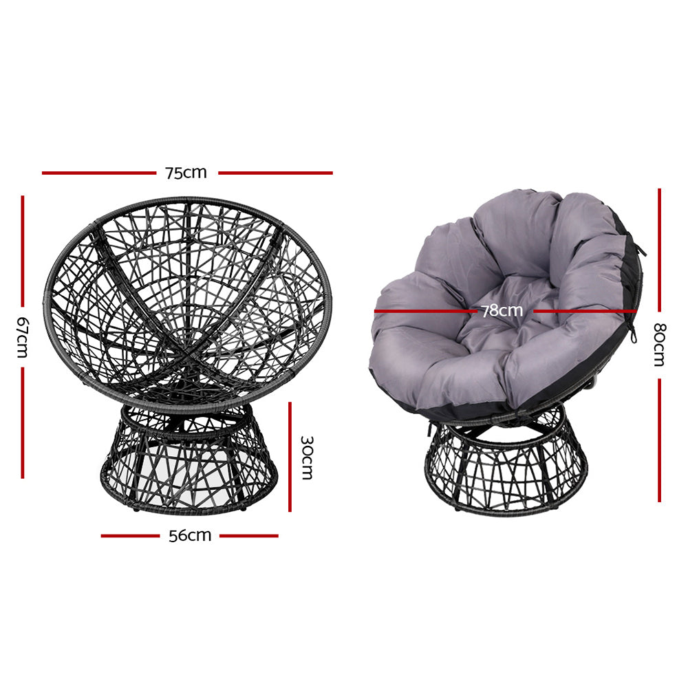 Gardeon Papasan Chair and Side Table Set- Black