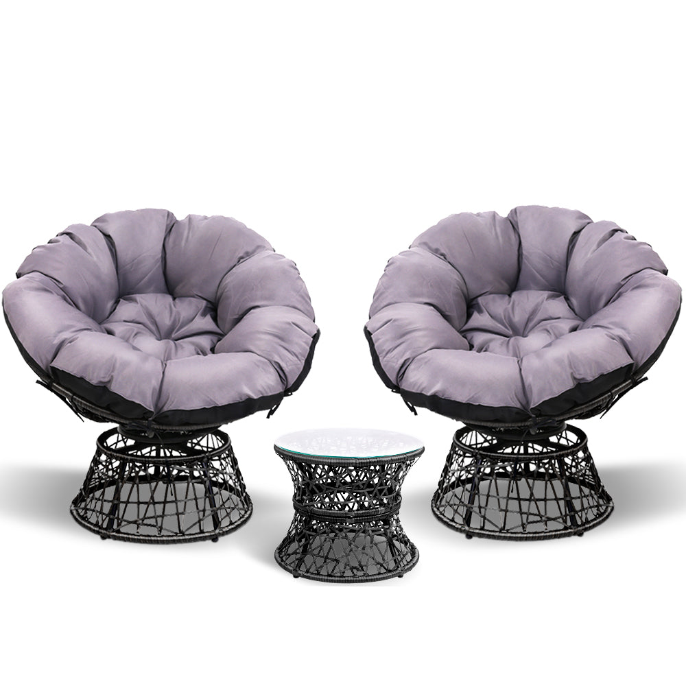 Gardeon Papasan Chair and Side Table Set- Black