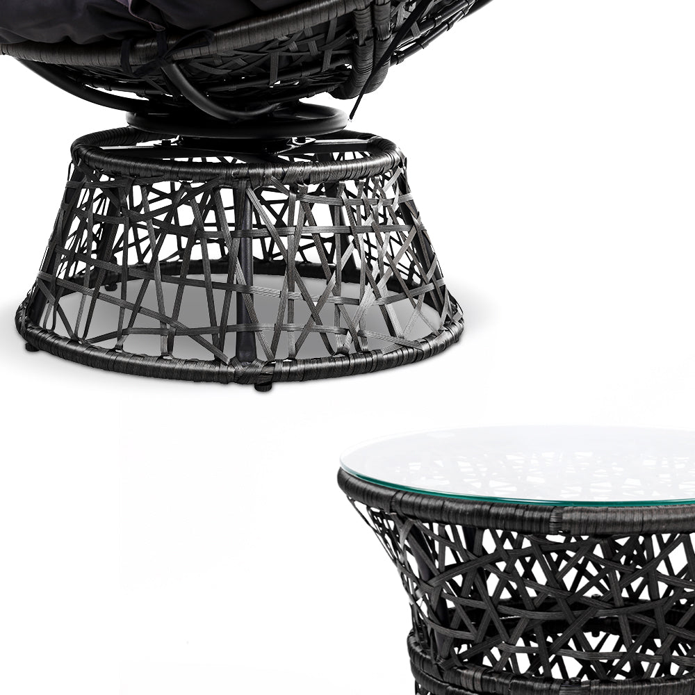Gardeon Papasan Chair and Side Table Set- Black