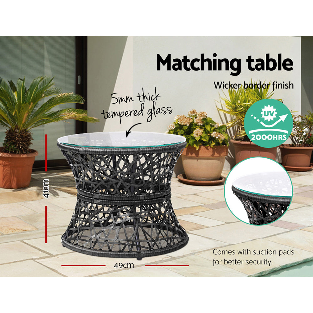 Gardeon Papasan Chair and Side Table Set- Black