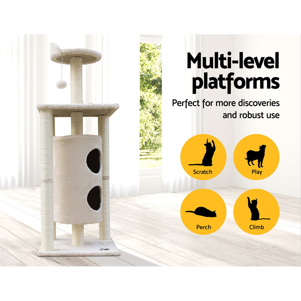 i.Pet 123cm Multi Level Cat Scratching Post - Beige