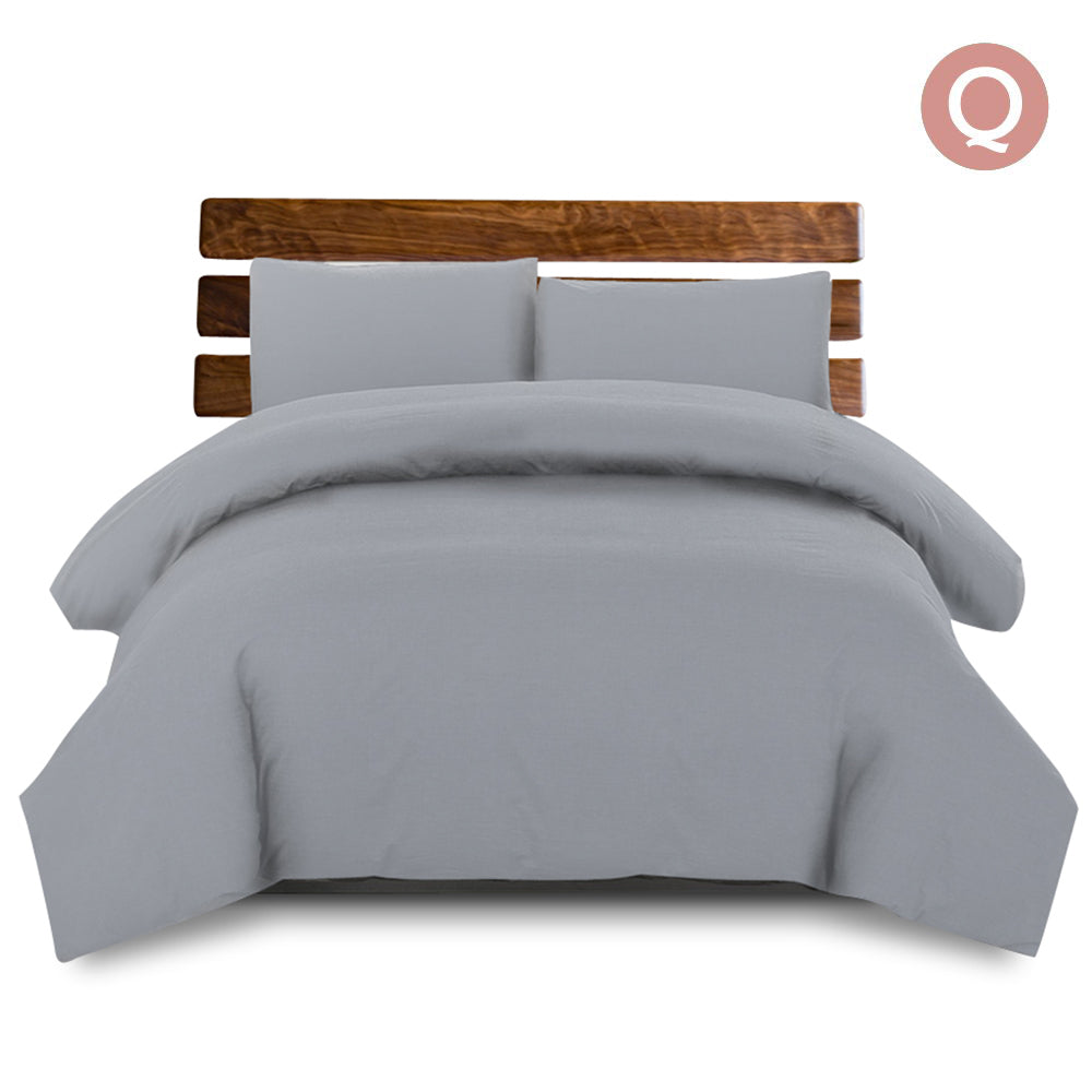 Giselle Bedding Queen Size Classic Quilt Cover Set - Grey