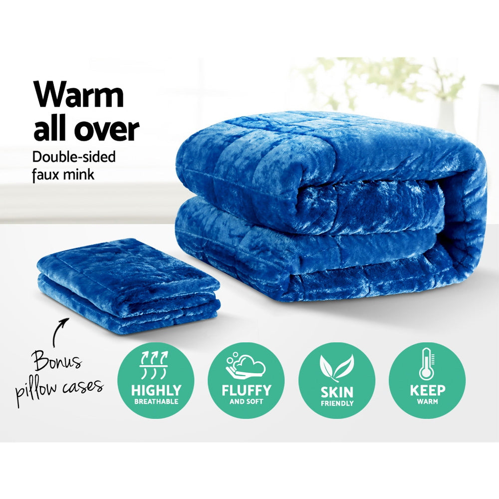 Giselle Bedding Faux Mink Quilt Duvet Comforter Fleece Throw Blanket Navy Super King
