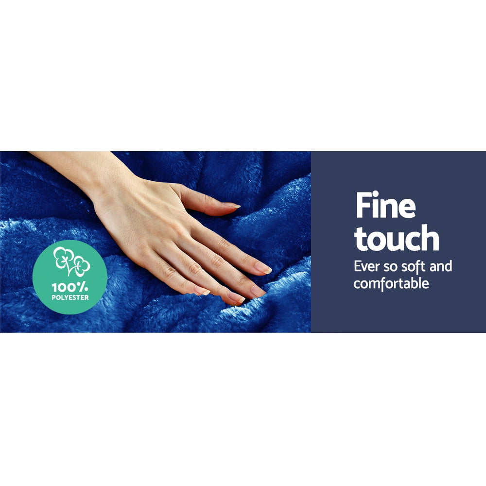 Giselle Bedding Faux Mink Quilt Duvet Comforter Fleece Throw Blanket Navy Super King