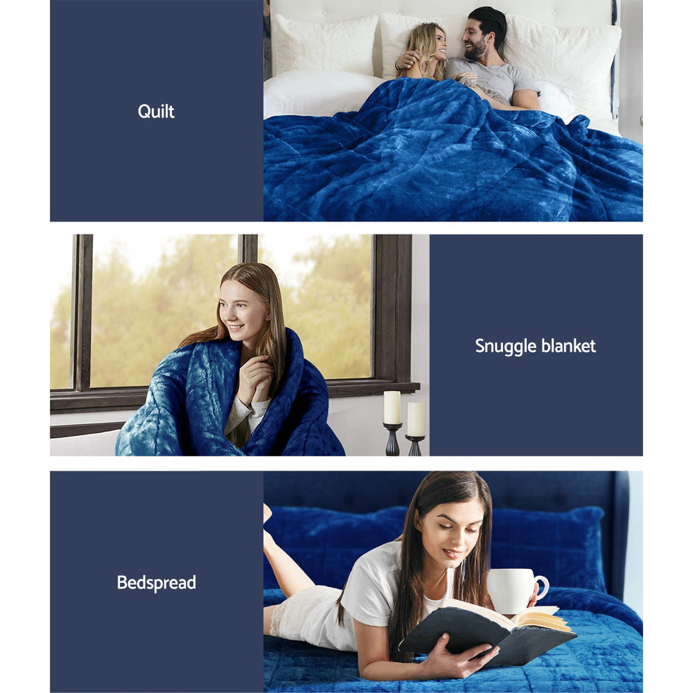 Giselle Bedding Faux Mink Quilt Duvet Comforter Fleece Throw Blanket Navy Super King