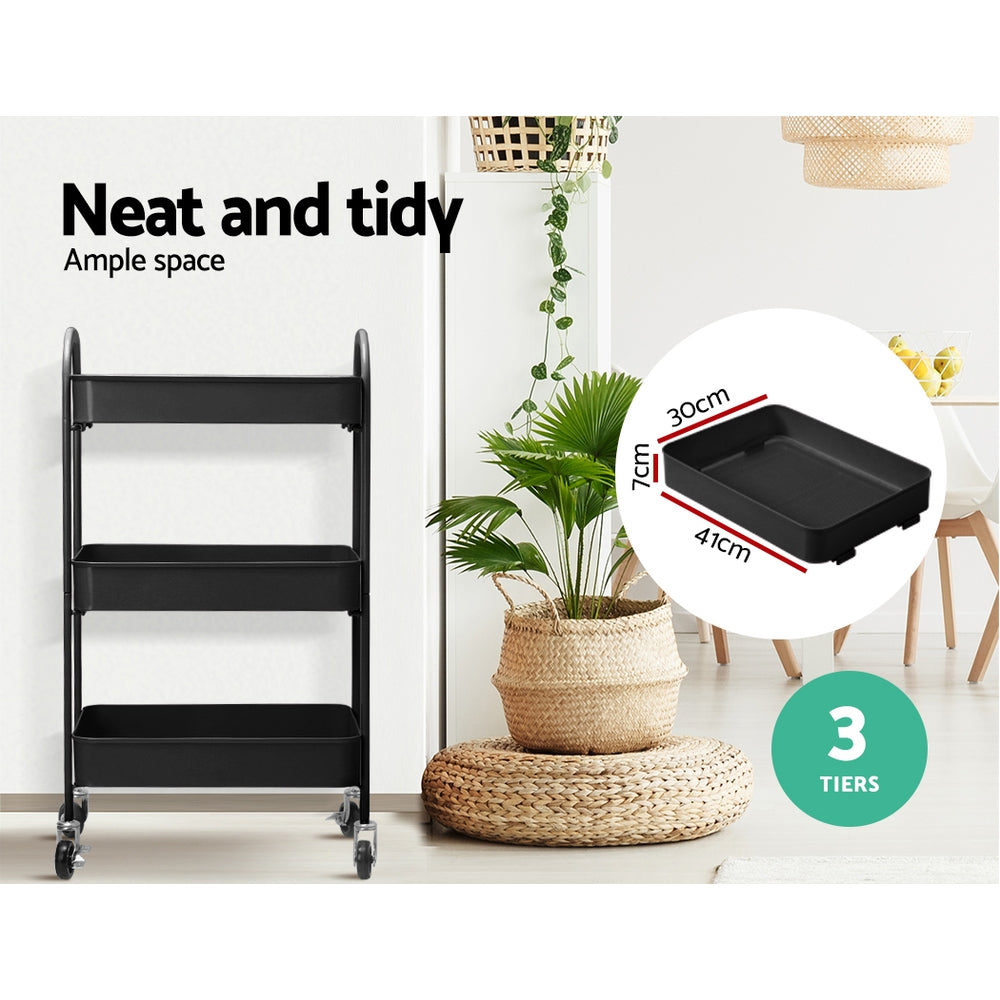 Artiss 3 Tier Kitchen Storage Cart Portable Rolling Rack Shelf Wheel Office Tool