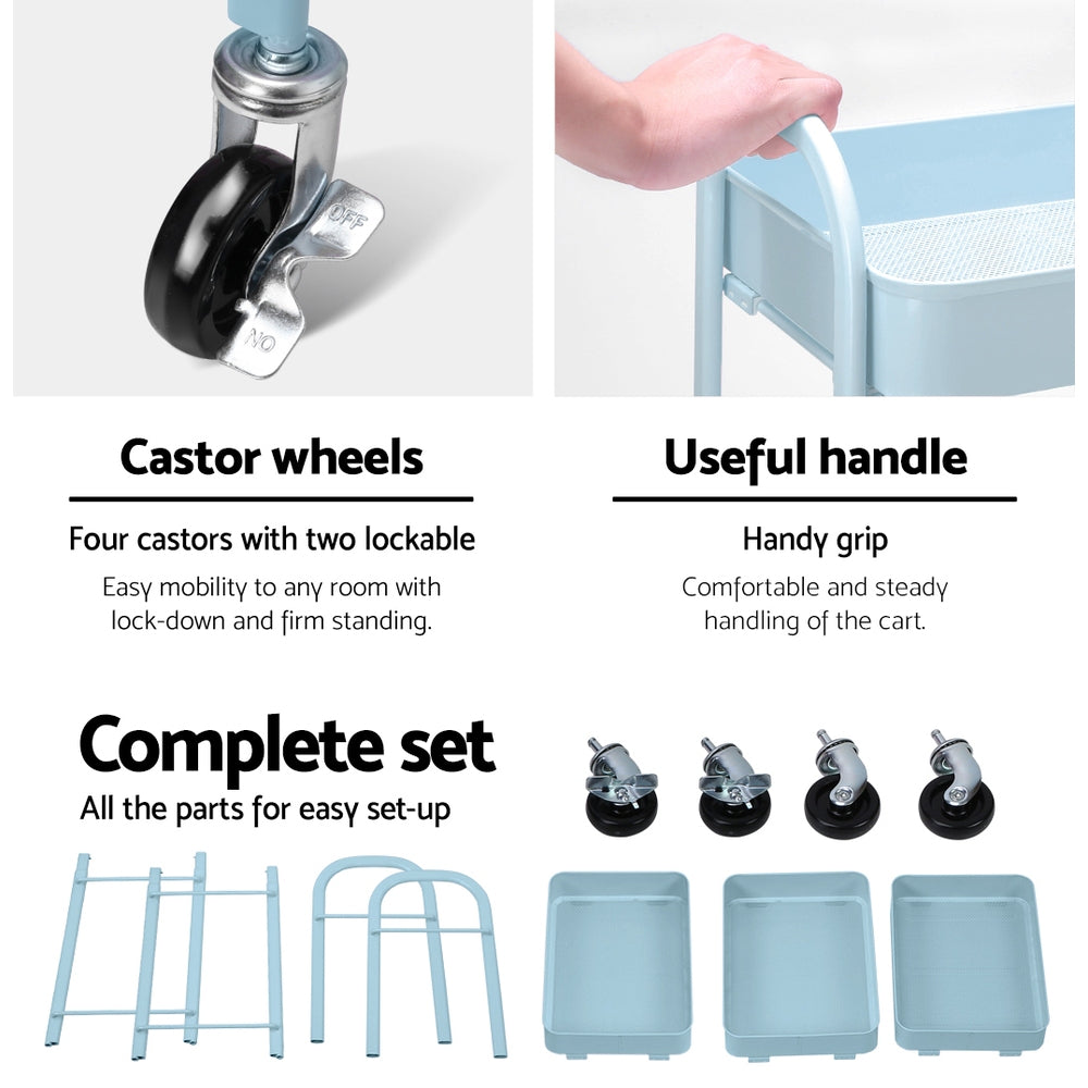 Artiss Kitchen Storage Cart Portable Trolley Rolling Shelf Rack Wheels Ofiice