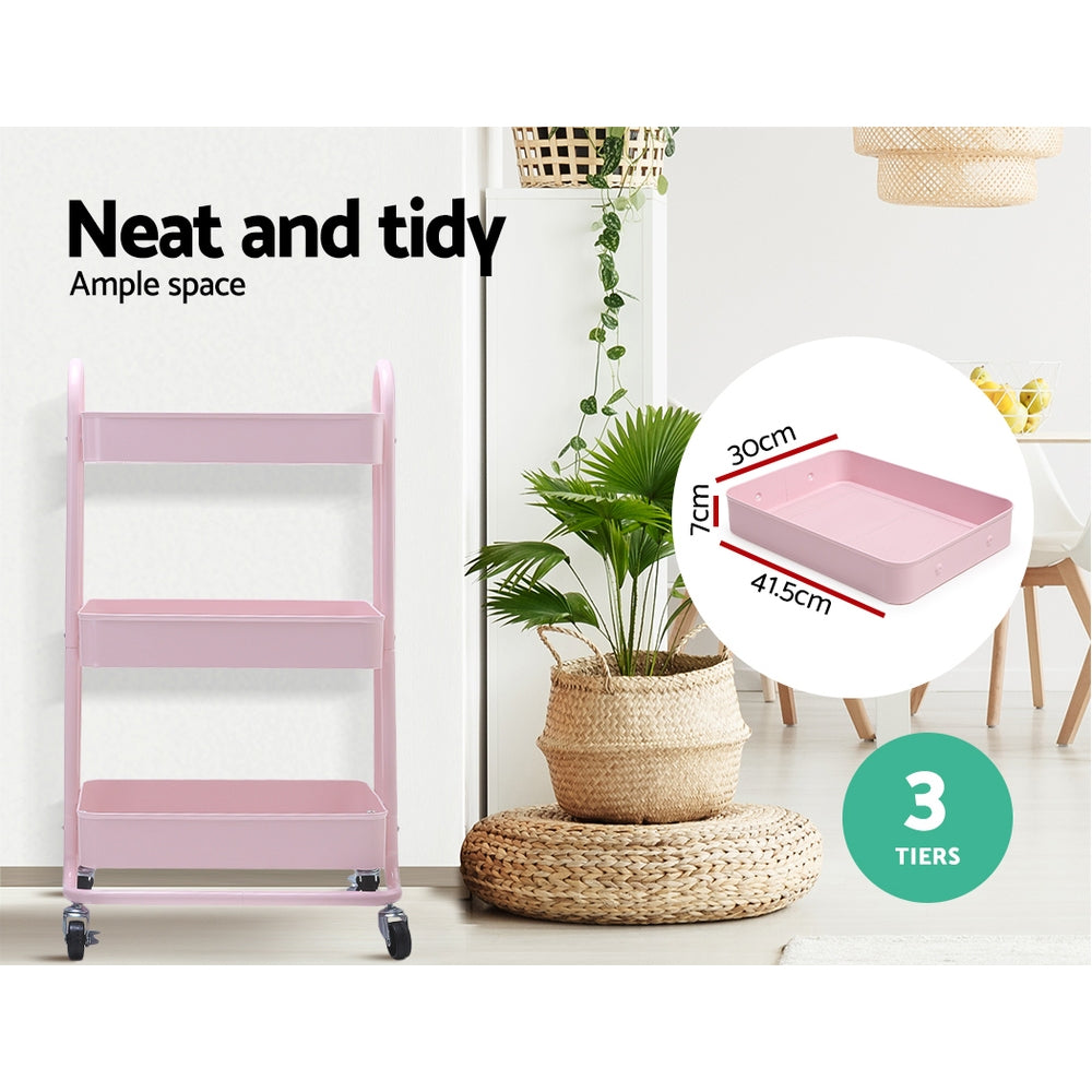 Artiss 3 Tier Rolling Storage Cart Portable Kitchen Trolley Rack Shelf Wheels